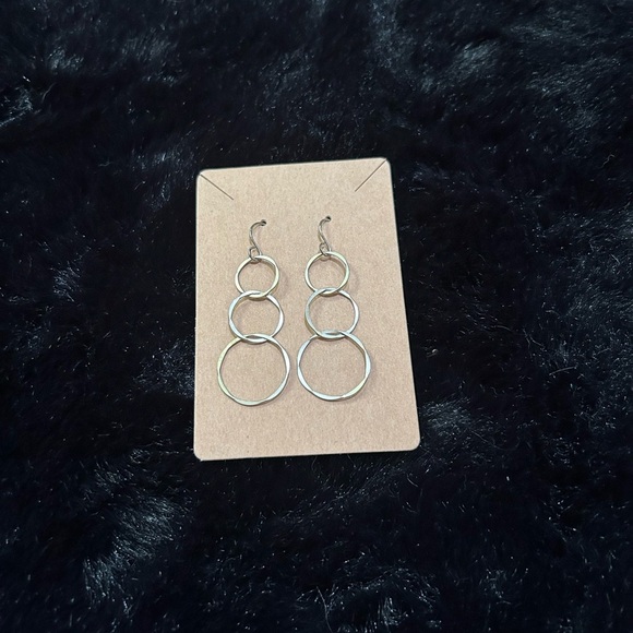 Triple Hoop Drop Earrings – Hammered Silver Tone - Picture 1 of 3
